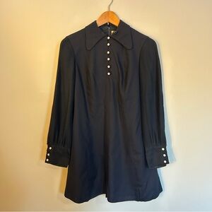 Vintage 70s Black Collared Mini Dress